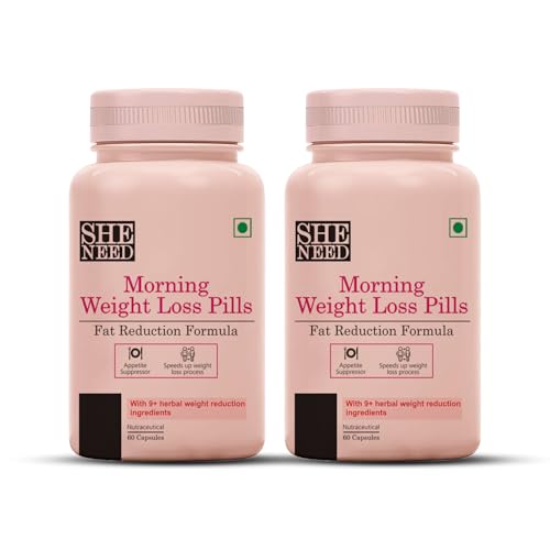 Image of SheNeed Morning Weight Loss Pills With Fat Reduction Formula For Daily Calorie Burn With Garcinia Cambogia, Green Tea Extract And Black Tea Extract For Men & Women, Vegan - 60 Capsules PACK OF - 2