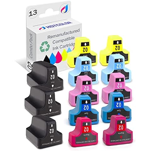HOTCOLOR 02 Ink for HP 02 Ink Cartridges for HP C6280 Ink cartridges Photosmart c7250 Ink C7200 C6180 C5280 (12 Pack + 1 Black) Cover