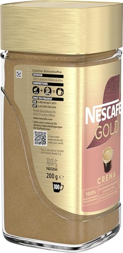 NESCAFÉ GOLD Crema, löslicher Bohnenkaffee, Instant-Kaffee aus erlesenen Kaffeebohnen mit samtiger Crema, koffeinhaltig, 200g