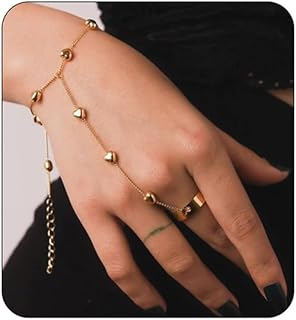 LIU JUN Hand Chain Bracelet For Women, 14k Finger Ring Chains Bracelets Heart Infinity Summer Minimalist Boho Beach Stainless Steel Gift Jewelry