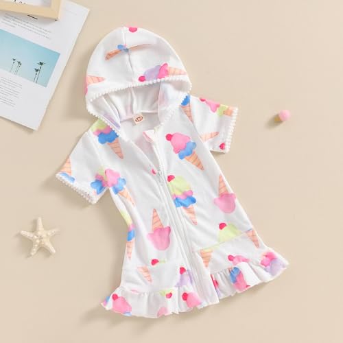 Image of Nicoxijia Kids Toddler Little Girl Swim Cover Up Terry Zip-Up Hooded Beach Bathing Suit Swimsuit Wraps Zipper Coverup Dress