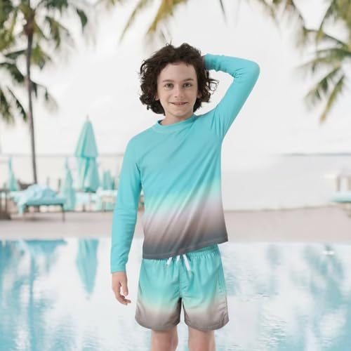 Image of Boys Two Piece Rash Guard Swimsuits Set with Swim Trunk Kids Long Sleeve Bathing Suit Swimwear Set