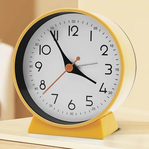 Azyh Despertador analógico sin tictac, pequeño reloj de mesa retro, reloj de mesa para decoración de salón, dormitorio, mesita de noche, adultos, ancianos, niños, reloj despertador de viaje, funciona