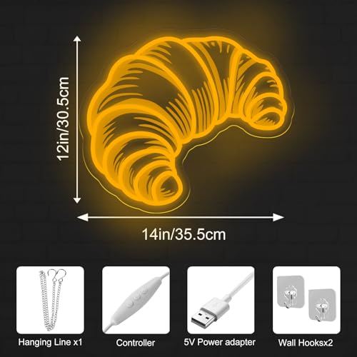 Image of Croissants Neon Sign Bread Bakery Neon Lights Croissant Baking LED Light