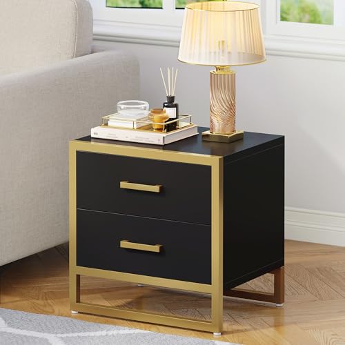 YITAHOME 2-Drawer Nightstand with Metal Frame – Black Bedsid