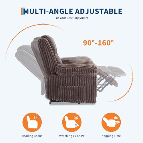 Image of Garvee Corduroy Manual Recliner with Handle, 330 lbs Capacity, Brown