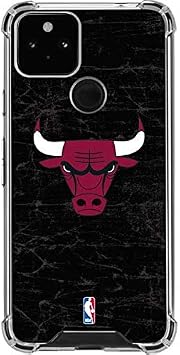 Skinit Clear Phone Case Compatible with Google Pixel 5 - Officially Licensed NBA Chicago Bulls Black Distressed Design