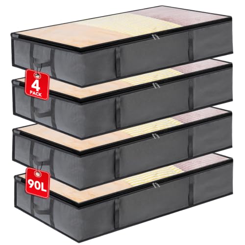 Dntorx 4 Pack 90L Under Bed Storage Bags Underbed Storage Boxes with lid