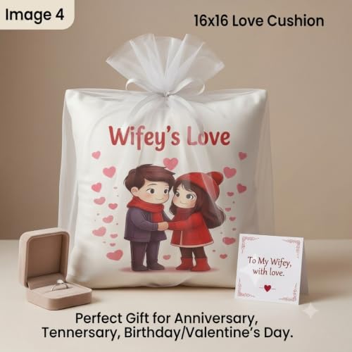 Image of Romantic Gift for Wife & Husband - 16x16 Inch Love Cushion for Anniversary, Birthday & Valentine's Day, Premium Filler - Wifey Love