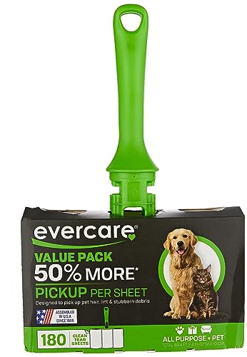Image of Evercare All Purpose Pet Hair Lint Roller with 2 Refills,180 Sheets -Reusable Sticky Roller for Pet Hair,Cat & Dog Hair Remover,Lint Remover,Pet Hair Remover for Furniture,Clothing & Cars (Pack of 6)