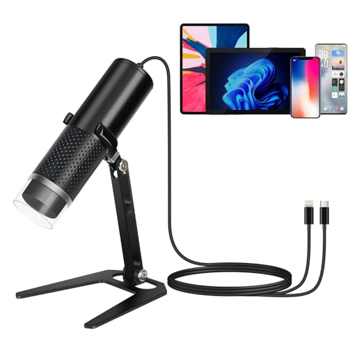 Jiusion Digital USB Mikroskop Kamera für iPhone iPad Android Telefon Tablet, 50 bis 1000X Mobile Münze Erwachsene Student Kind Scope Juwelier Lupe 1920x1440P Aufnahme mit Metall Stand - Nicht für PC