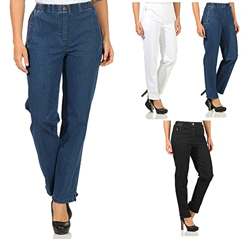 Sockenhimmel Jeans Hosen Damen leichte Stretchhose elastische Jeanshose Denim Kurzgrößen Seniorenhose Kurhose mit Gummibund und Taschen (22, Blau, Numeric_42)