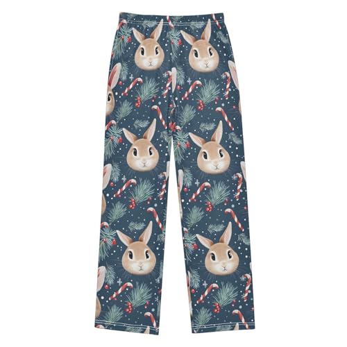 Pajama Pants Rabbits Candy Canes PJ Bottoms Sleepwear Lounge Sleep Pant with Pockets
