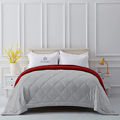 Image of Filbert Reversible Microfiber 250 GSM Diamond Stitch Double Bed Comforter Blanket for All Season Light Weight (90 inch x 100 inch Inches /228cm x 254cm) - Comforter Double Bed|Silver /Burgundy
