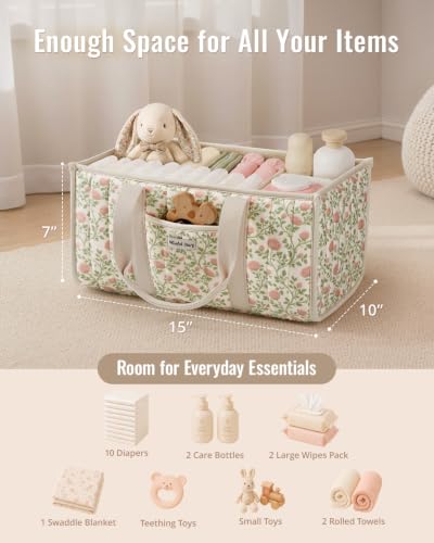 Image of Blissful Diary Floral Diaper Caddy Organizer, Storage Basket, Tulip Garden