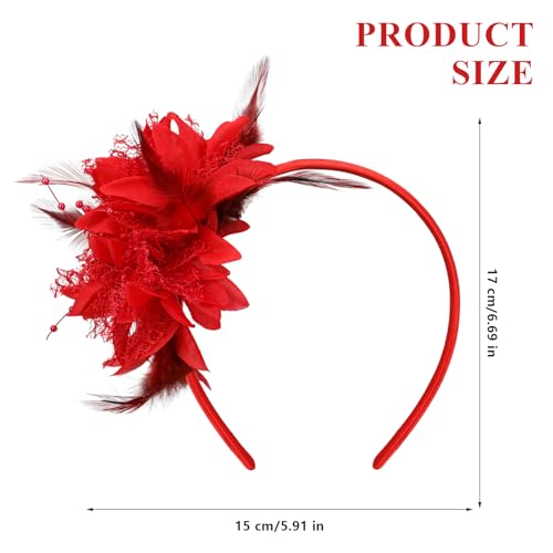 MWOOT Feather Headband, Artificial Flower Feathered Headpiece, Red Roaring 20s Fascinators for Women 1920s Feather Headwear - Image 3