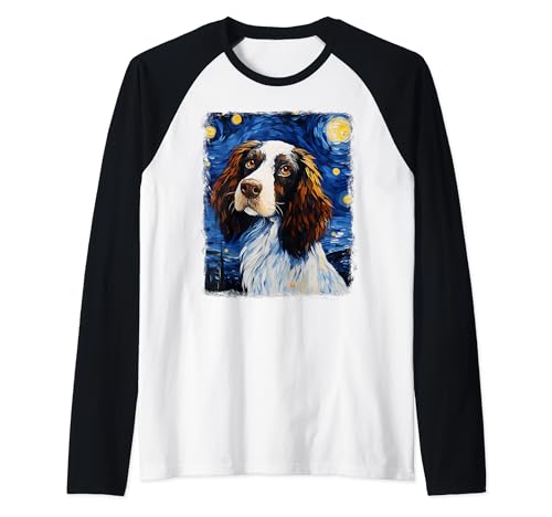 English Springer Spaniel Cane Starry Night Painting Maglia con Maniche Raglan