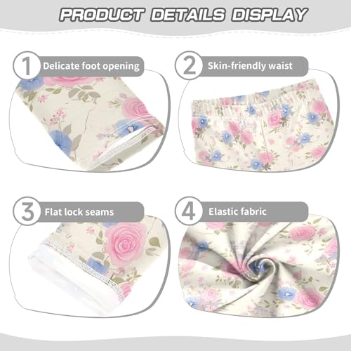 KLL Rose Bouquet Design Pattern White Toddler Girls Active Leggings Stretchy High Waisted Sweatpants Exercise3