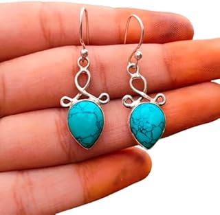 turquoise earrings, pear stone earrings, drop & dangle earrings, teardrop stone earrings, blue stone earrings, gemstone jewelry, silver plated earrings, statement earrings, Christmas gifts