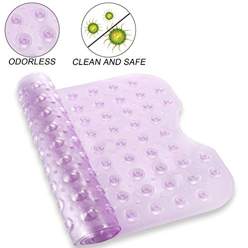 Image of YINENN Bath Tub Shower Mat 40 x 16 Inch Non-Slip and Extra Large, Bathtub Mat with Suction Cups, Machine Washable Bathroom Mats with Drain Holes, Purple