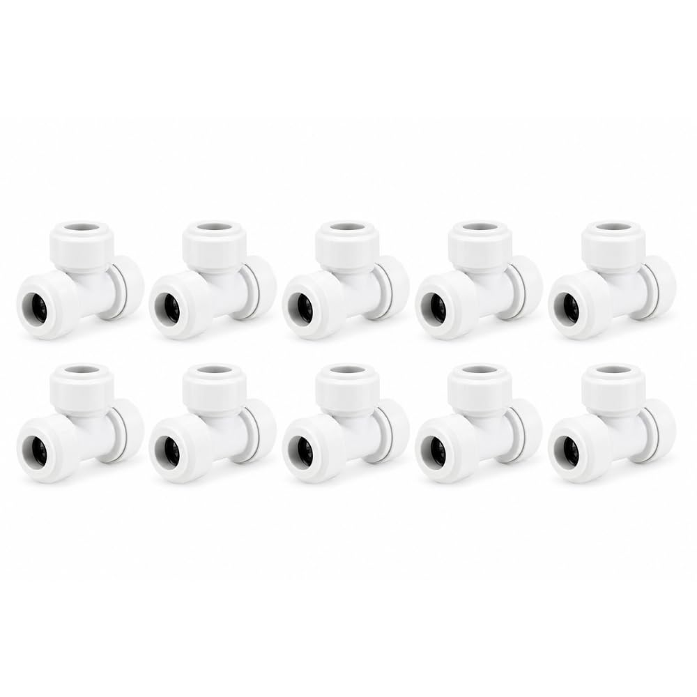 LavaPlumb 15mm Push Fit Tee 10 Pack Plumbing Fittings Copper Pipe | White pushfit tee, WRAS approved, 12 bar. Fits 15mm copper, PEX, PB and barrier plastic plumbing pipe. Tool-free, 10 pack