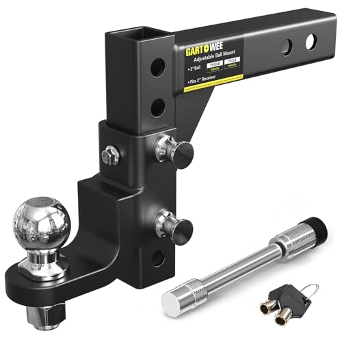 GARTOWEE Adjustable Trailer Hitch Ball Mount with 2-Inch Tow Ball Fits 2in Receiver Drop Hitch 7500 lbs with Pin Heavy Duty Tow Hitch