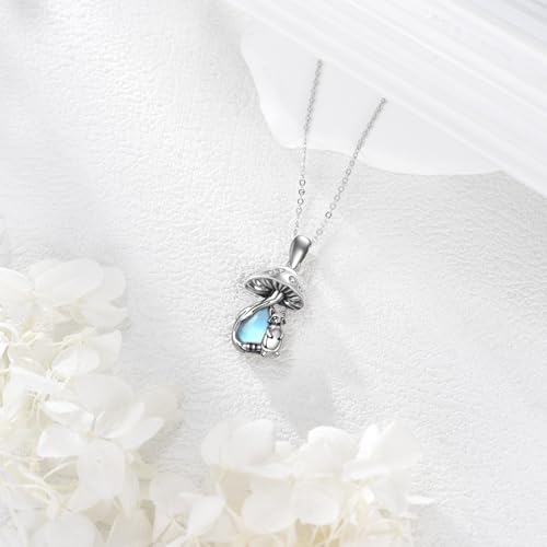 YAFEINI Mushroom Necklace Moonstone/Moss Agate/Malachite/Labradorite/Turquoise/Amber/Larimar/Black Onyx/Lapis Lazuli/Peridot/Opal Sterling Silver Mushroom Pendant Mother's Day Jewelry for Women Mom2