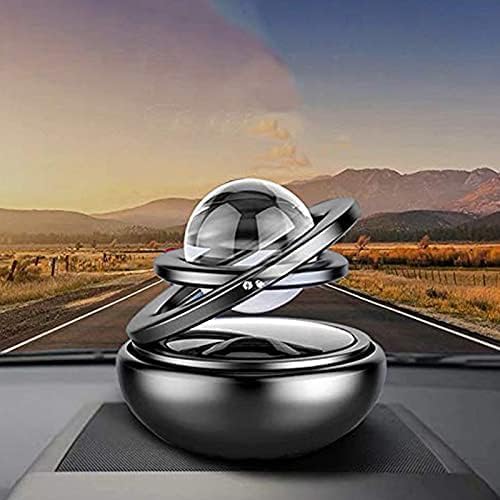 Image of Solar Crystal Double Ring Car Air Freshener, Auto Rotating Aromatherapy Diffuser, Dashboard Decoration, Solar Powered, Black