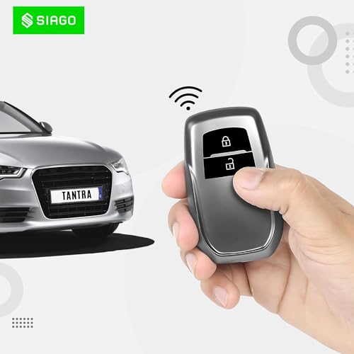 Image of SIAGO TPU Leather Car Key Cover Compatible with Toyota Fortuner, Innova Crysta Smart Key (Grey Pack of 2)