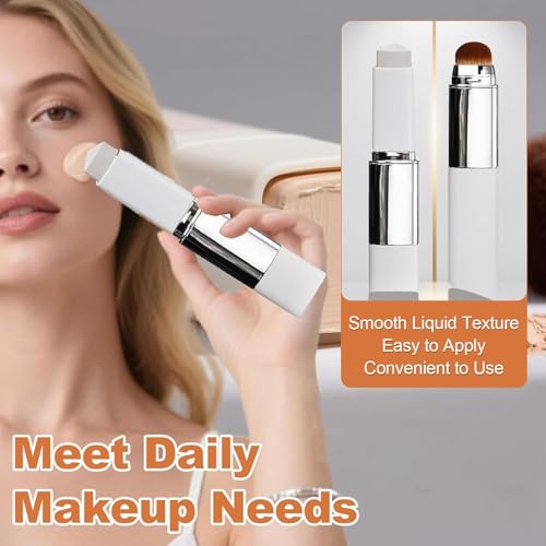 Image of Color Changing Foundation Stick with Mushroom Head Brush | Moisturizing Skin Tone Adjusting Foundation | Lightweight Natural Finish | Blendable Cream Makeup Base | Suitable for Daily Use | 13g