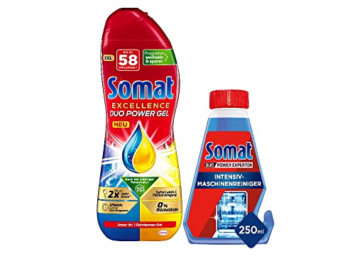 Somat Excellence Duo Power Gel Zitrone, Limette 58 WL & Somat Intensiv-Maschinenreiniger, flüssig zur Tiefenreinigung, Entkalkungsfunktion...