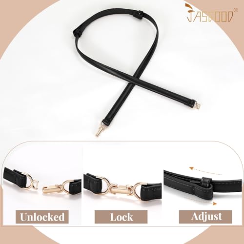 JASGOOD 2 Pack Women Skinny Faux Leather Belts Thin Waist Belts With Adjustable Gold Buckle for Dresses Jeans4