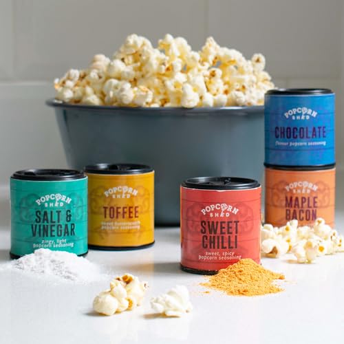 DIY Filmabend Popcorn Gewürzset, eigenes Popcorn herstellen, fünf leckere Popcorngewürze + 500 g Popcornmais, vegan und glutenfrei