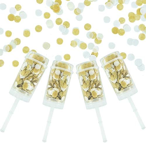 BEISHIDA 4 Pack White Gold Confetti Poppers Push Pop Wedding Confetti Poppers Party Decoration for Graduation Baby Shower Bridal Anniversary Kids Birthday Party Supplies