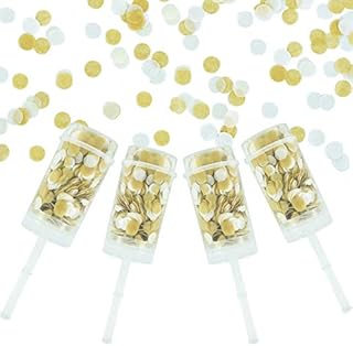 BEISHIDA 4 Pack White Gold Confetti Poppers Push Pop Wedding Confetti Poppers Party Decoration for Graduation Baby Shower Bridal Anniversary Kids Birthday Party Supplies