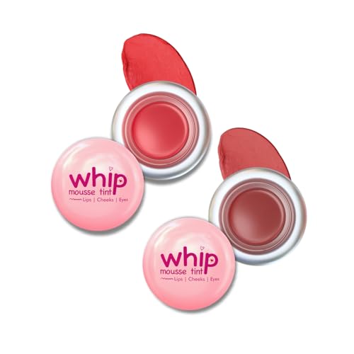 Image of Glam21 Whip Mousse Tint 3-in-1 | Lip, Cheek & Eye Tint | Vitamin E, Jojoba Oil & Shea Butter | Waterproof, Long-Lasting, Highly Pigmented | Lightweight Travel-Friendly Makeup | 4gm Each | Combo Pack Of 2 (Cherry Red&Rusty Cranberry)