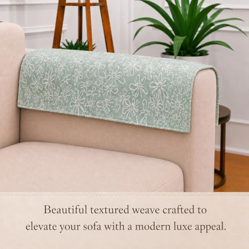 Image of STITCHNEST 'Verdant Phool Stories' Sofa Armrest Cover | Elegant Jacquard Fabric, Washable & Durable for Modern Living (18 x 22 Inches)