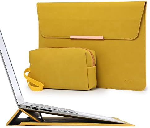 HYZUO 15-16 Inch Laptop Sleeve Case with Stand Compatible with MacBook Pro 16 2021 2022 M1 Pro/Max A2485/2019-2020 A2141, MacBook Pro Retina 15 2012-2019, with Accessory Bag-Olive Yellow(Smiley)
