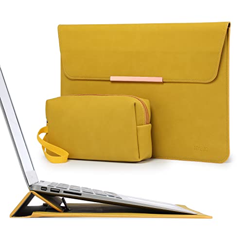 Hyzuo 15-16 Inch Laptop Sleeve Case With Stand Compatible With Macbook Pro 16 2021 2022 M1 Pro/Max A2485/2019-2020 A2141, Macbook Pro Retina 15 2012-2019, With Accessory Bag-Olive Yellow(Smiley) #TOP22