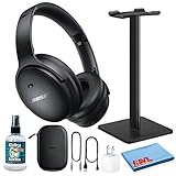Bose QuietComfort Bluetooth Wireless Over-Ear Active Noise Canceling Headphones (Triple Black) Bundle with Headphone Stand + USB Wall Adapter + Headphone Cleaning Kit