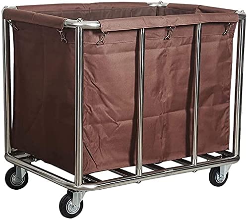 Movable Trolleys Removable Bags with Laundry Basket Heavy Duty Laundry Service Linen Cart with Locking Wheels Stainless Steel