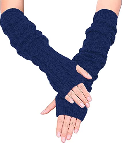 Colorful House Fingerless Thumb Hole Long Gloves Mittens Winter Arm Warmer (Navy Blue, 19 Inch)
