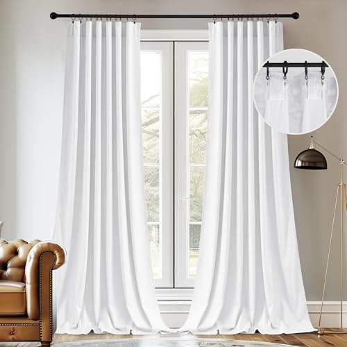 Image of StangH Bleach White Velvet Curtains 102 Inches Long for Dining Room, Extra Long Soft Drapes for Patio Door, Thermal Insulated Window Treatment, W52 x L102, 2 Panels