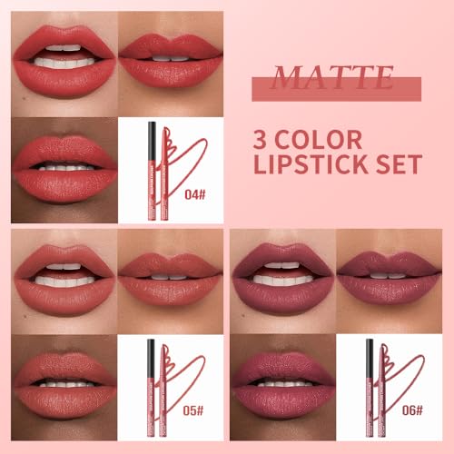 Image of K16 Hxssll 12 Colors Matte Lip Liner Pencil - Long Lasting Waterproof Lip Liner, Smudge Proof Transfer Proof Lip Pencil, High Pigment Lip Makeup for Defining & Filling Lips (A3-set:04+05+06, 3PCS)