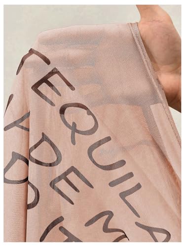 Image of RoseSeek Women's Sheer Mesh Letter Graphic Tees Short Sleeve Crew Neck Y2K Vintage Summer Going Out Crop Tops