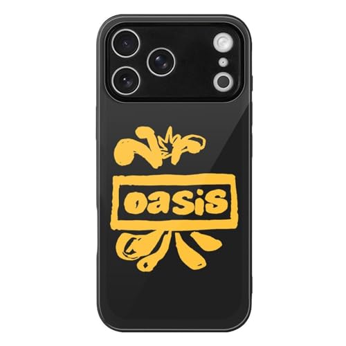 iPhone17 Pro Max用ケース オアシス OASIS バンド スマホケース 背面 強化ガラス アイフォン17 Pro Maxカバー ワイヤレス充電対応 耐衝撃 全面保護 軽量 脱着簡単 傷汚れ防止 指紋防止 かわいい おしゃれ 贈り物
