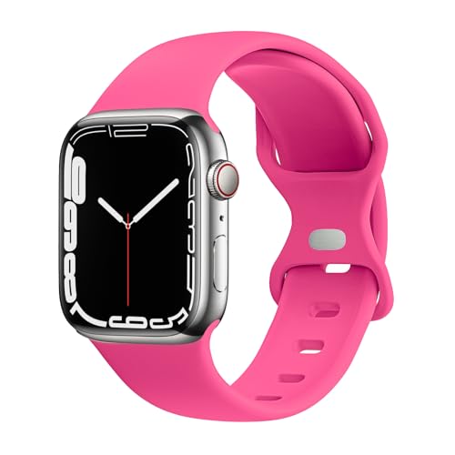 JXGM Compatible with Apple Watch Bands 38mm 40mm 41mm 42mm 44mm 45mm,Soft Silicone Sport Wristbands Replacement Strap for iWatch Series SE 7 6 5 4 3 2 1 Edition Hot Pink 38mm/40mm/41mm S/M Classic01