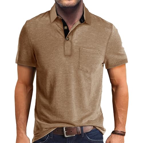 Image of Men's Short Sleeve Polo Shirts Buttons Collared T Shirts with Pocket | Moisture-Wicking,Soft Stretch Fabric, Lightweight,Structured Collar,Business Casual, Golf, Office,All-Day Comfort