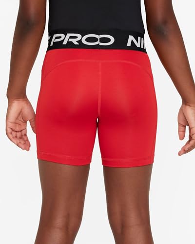 Nike Pro Big Kids' (Girls') Dri-FIT 5" Shorts (FB1081-657, University Red/White)2