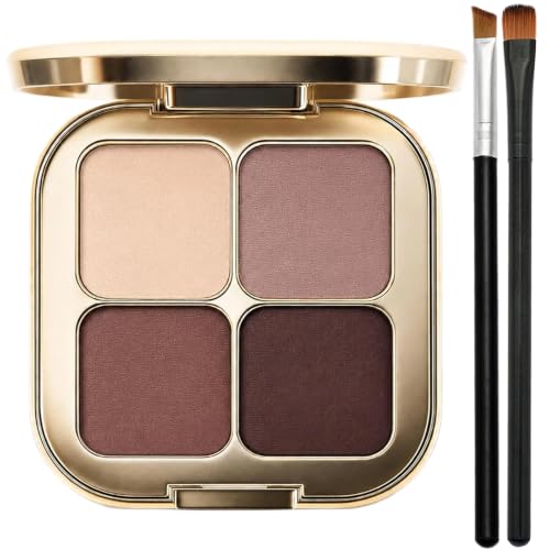 Image of QUIWEN 4 Colour Matte Eyeshadow Palette with 2 Brushes, Highly Pigmented Neutral Plum Brown Eye Shadow Quad, Velvety Blendable Powder for Everyday Nude Look, Travel & Smokey Makeup